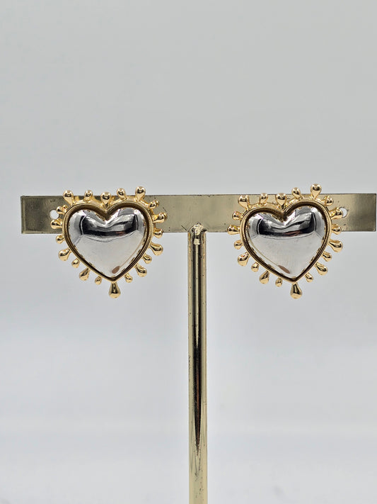 M - Silver and Gold Heart Earring