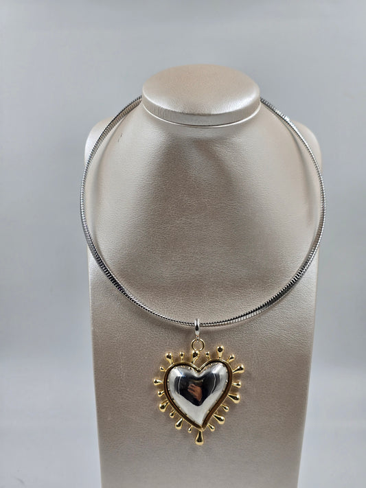 C - Silver and Gold Heart Necklace