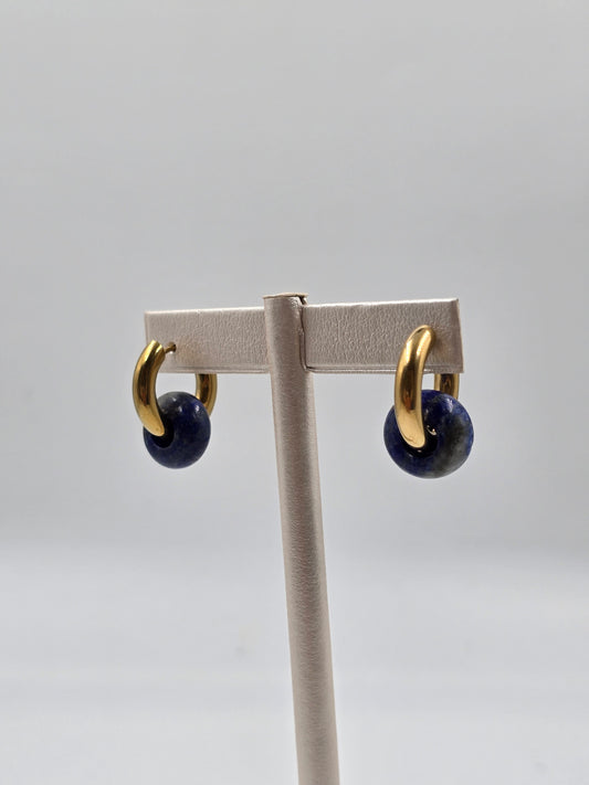 N- Stainless Steel Hoop Earing with Natural Stone