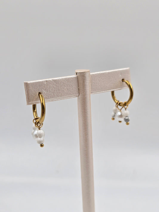 N- Stainless Steel Pearl Dangle Hoops