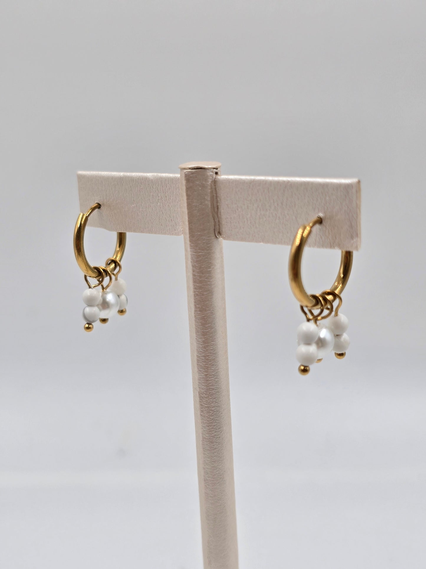 N- Stainless Steel Pearl Dangle Hoops