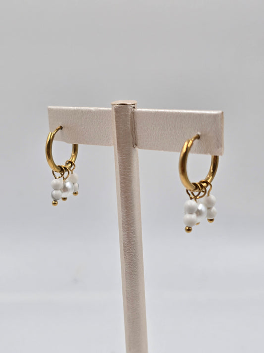 N- Stainless Steel Pearl Dangle Hoops