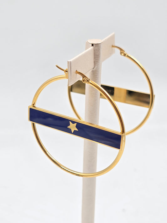 N-Blue and Gold Star Big Hoop - Stainless Steel