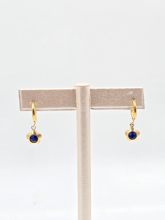 N- Small Hoop Earings Drop Blue Flower - Stainless Steel