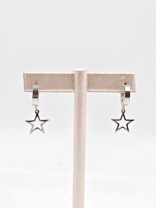 N- Small Hoop Earing Drop Star - Stainless Steel