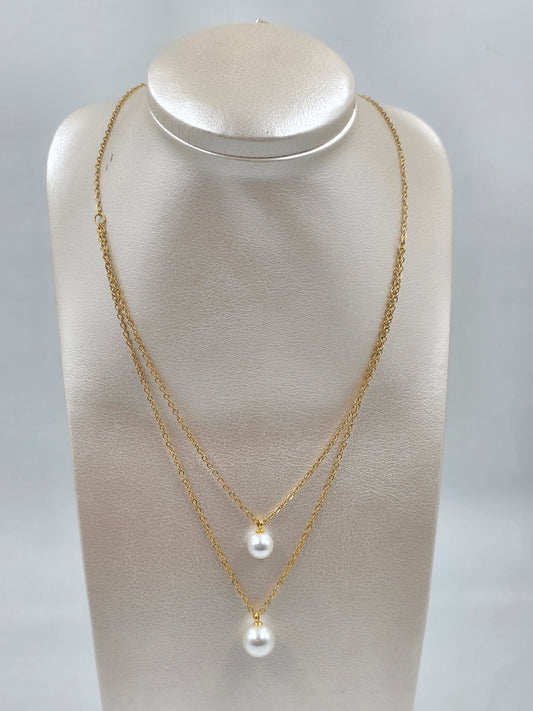 N- Stainless Steel Two Pearl Necklace
