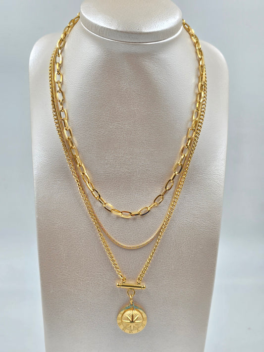 N- Bold 3 Chain Stainless Steel Necklase