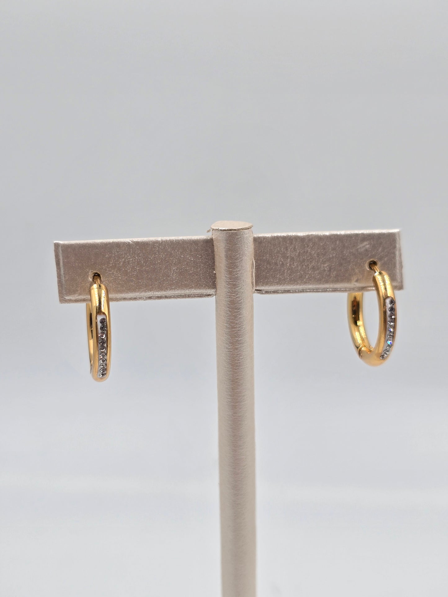 N - Stainless Steel Hoops with Gemstones