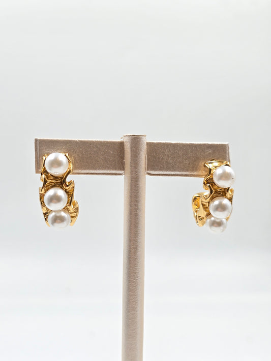 N - Stainless Steel Gold and Pearl Earrings