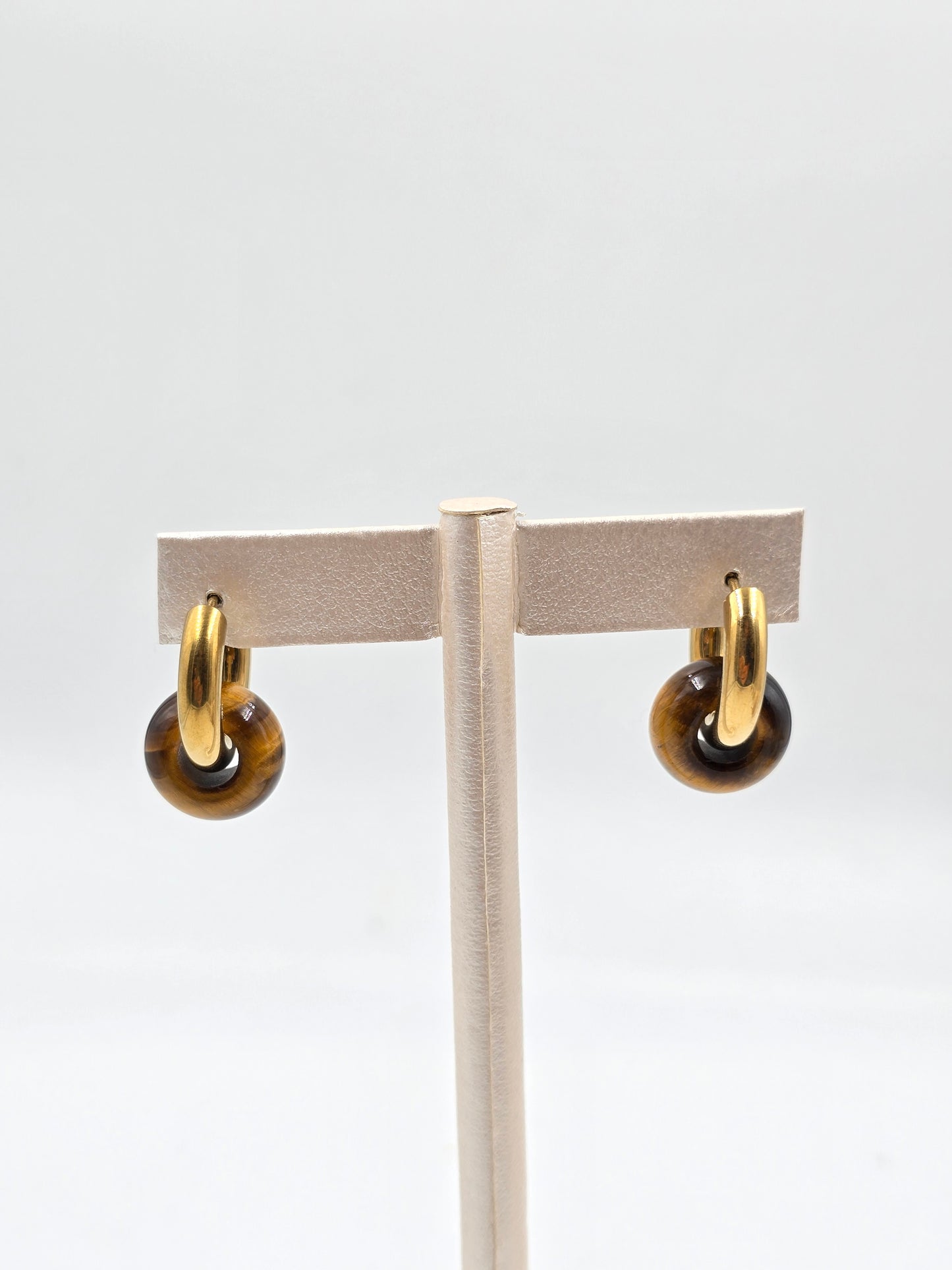 N- Stainless Steel Hoop Earing with Natural Stone