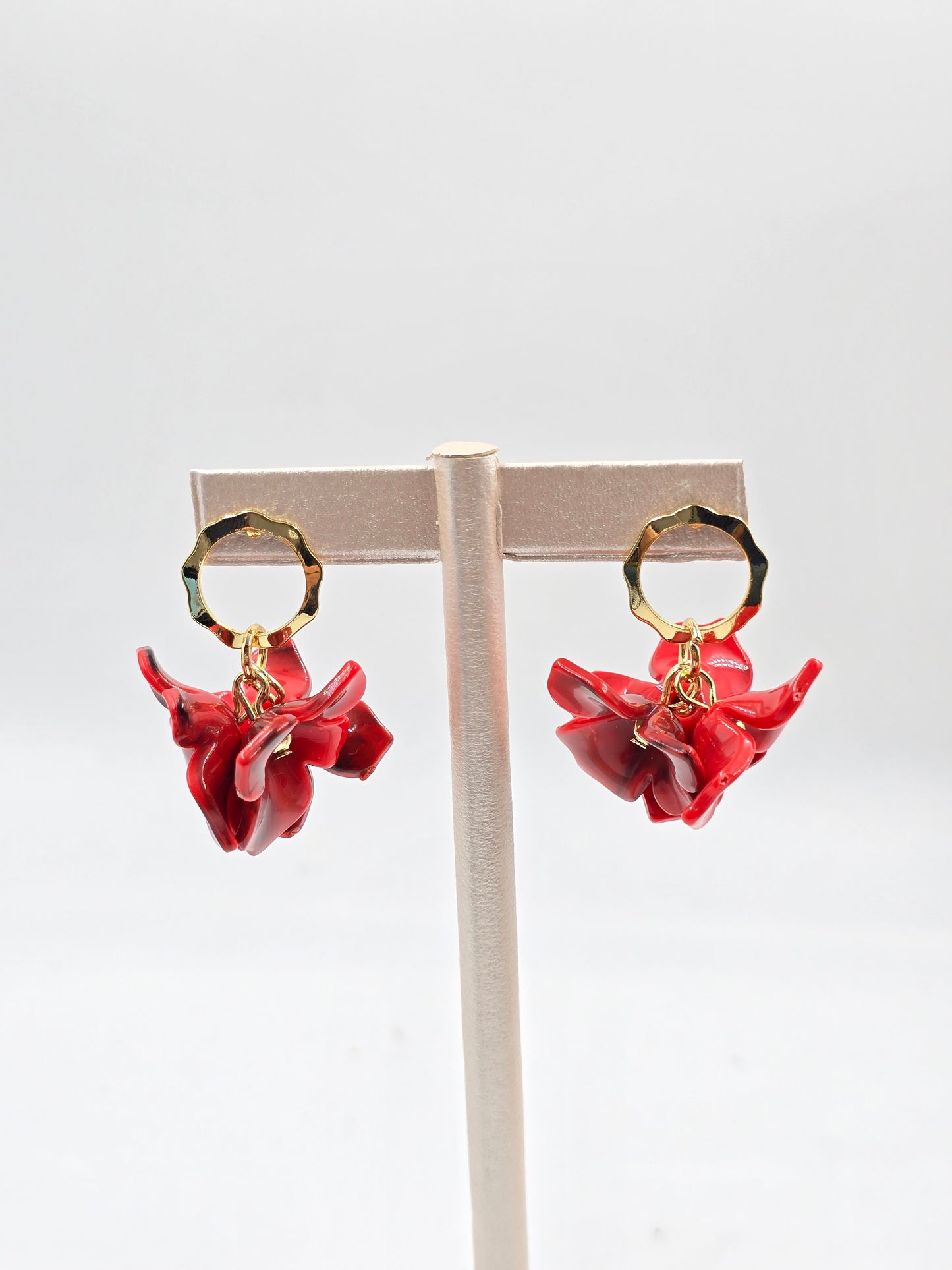 N - Red Flower Earring
