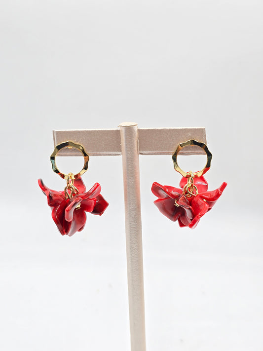 N - Red Flower Earring