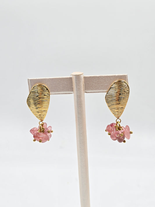 N - Gold Earrings with Pink Natural Stones