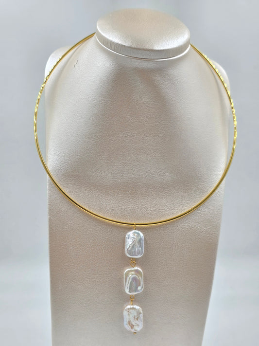 N - Golden Choker with Water Pearls