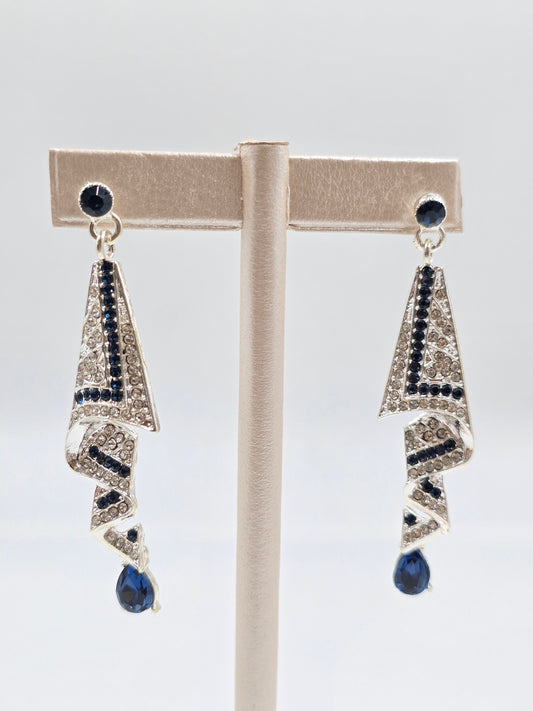 N - Silver And Navy Rhinestone Earring