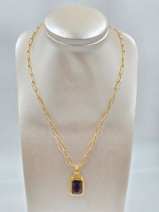 N - Stainless Steel Necklace with Colored Pendants