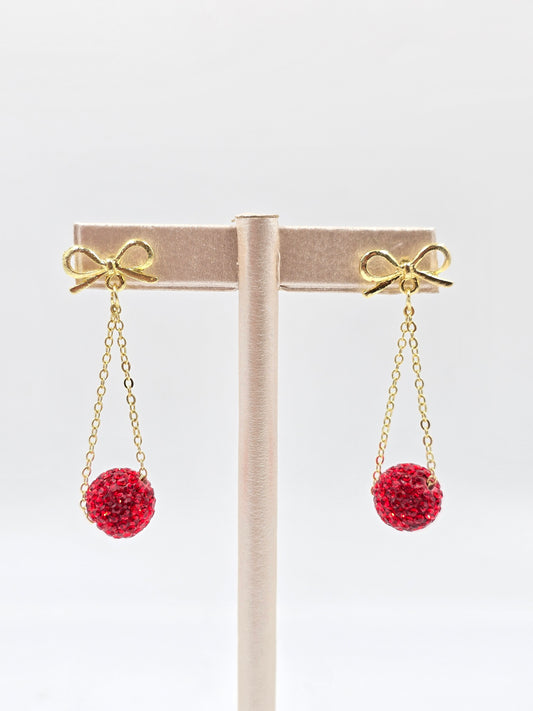 N - Bow with Red Gemstones Earring