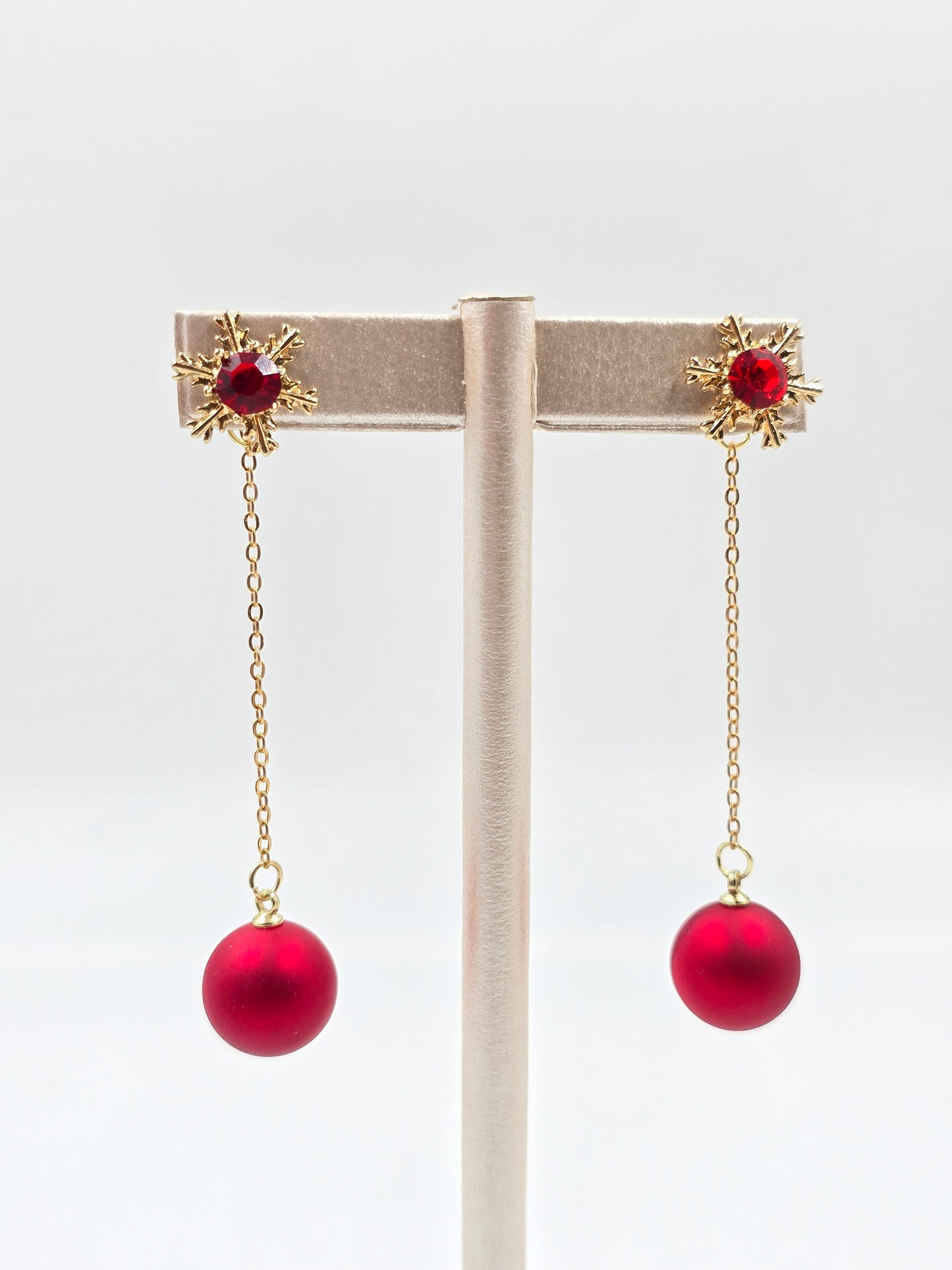 N - Snowflake with Red Ball Earring