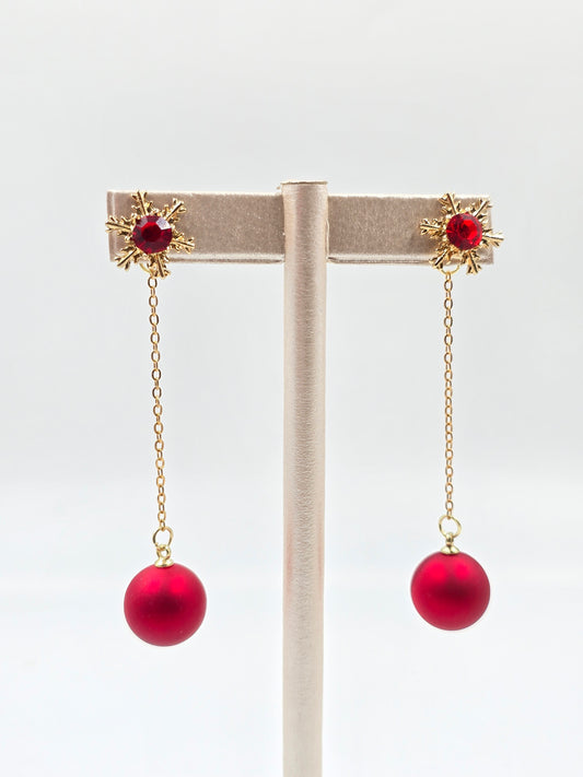 N - Snowflake with Red Ball Earring