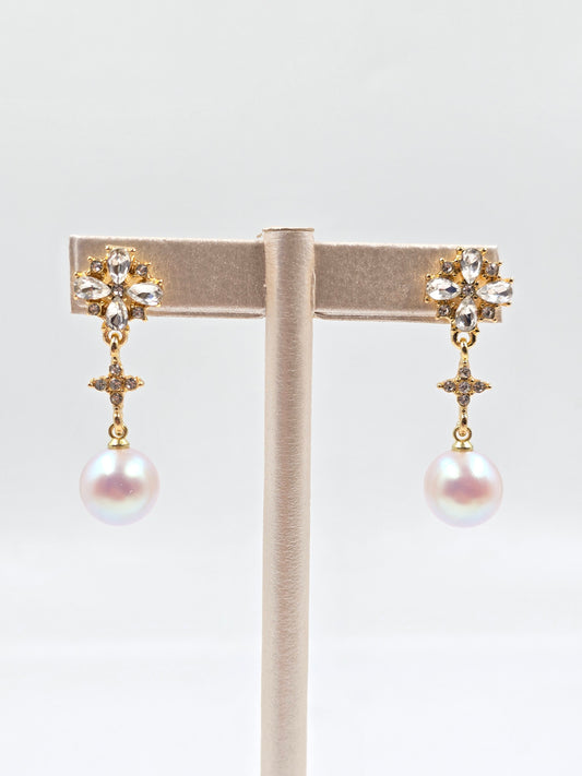 N - Cross Gemstones with Pearl Earring
