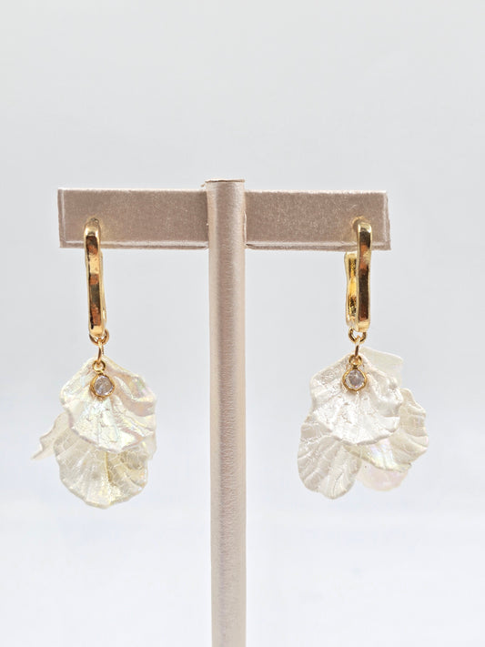 N - Gold-tone Earrings with White Leaf-shaped