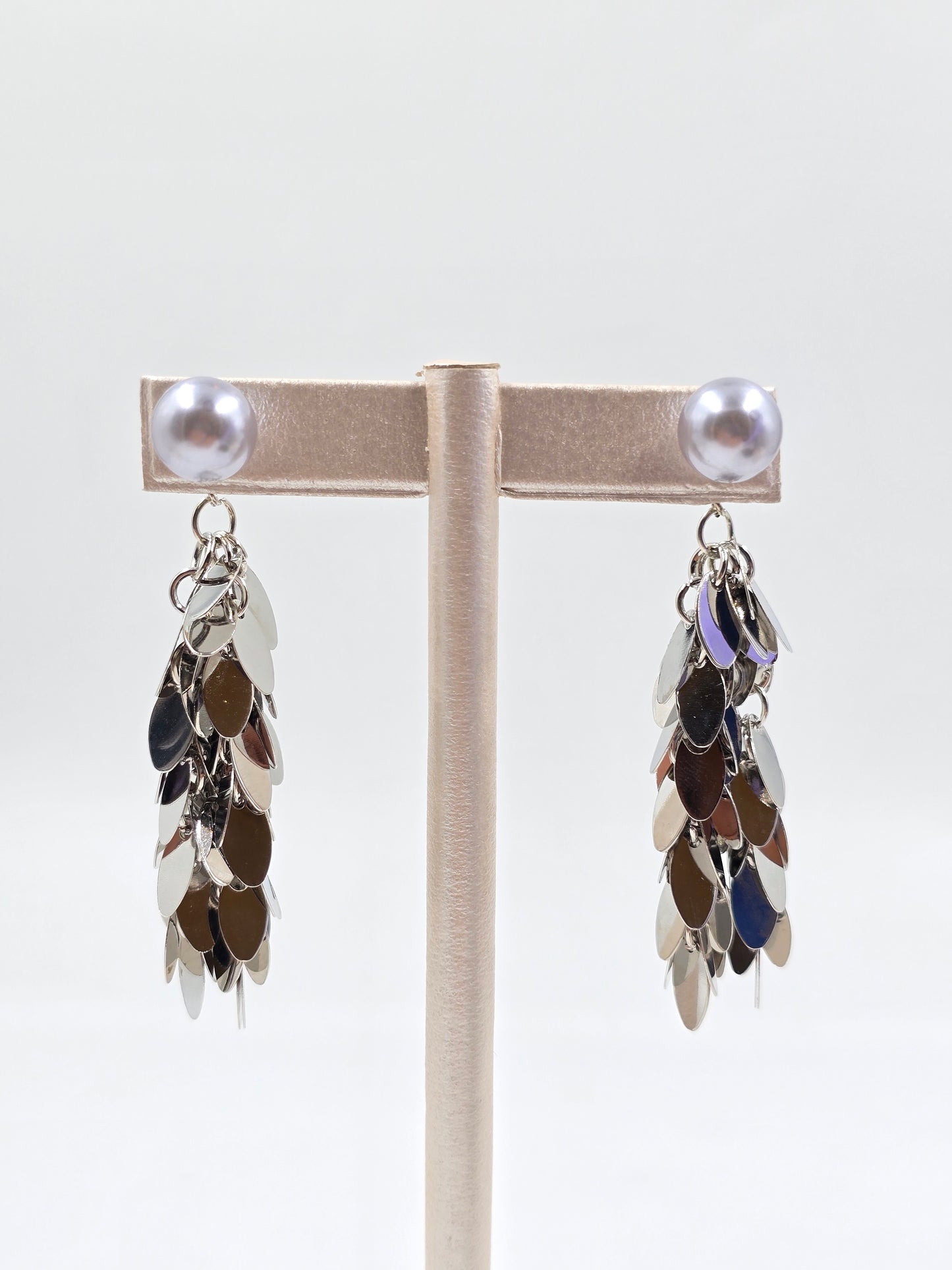 N - Silver Bead with Dangling Metallic Disc Earring