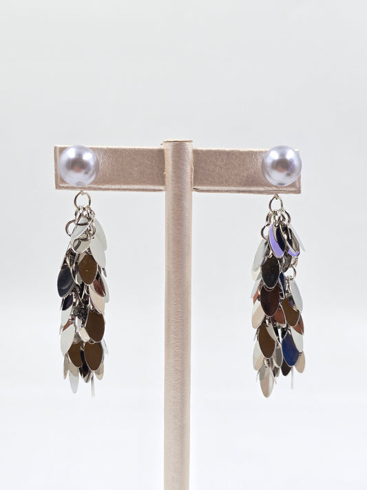 N - Silver Bead with Dangling Metallic Disc Earring