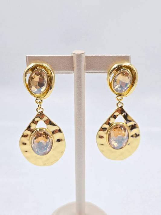 C - Gold Drop Earring with Gemstone