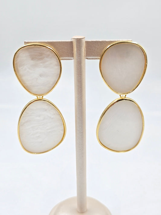 C - Oval-Shaped Milky White Earring