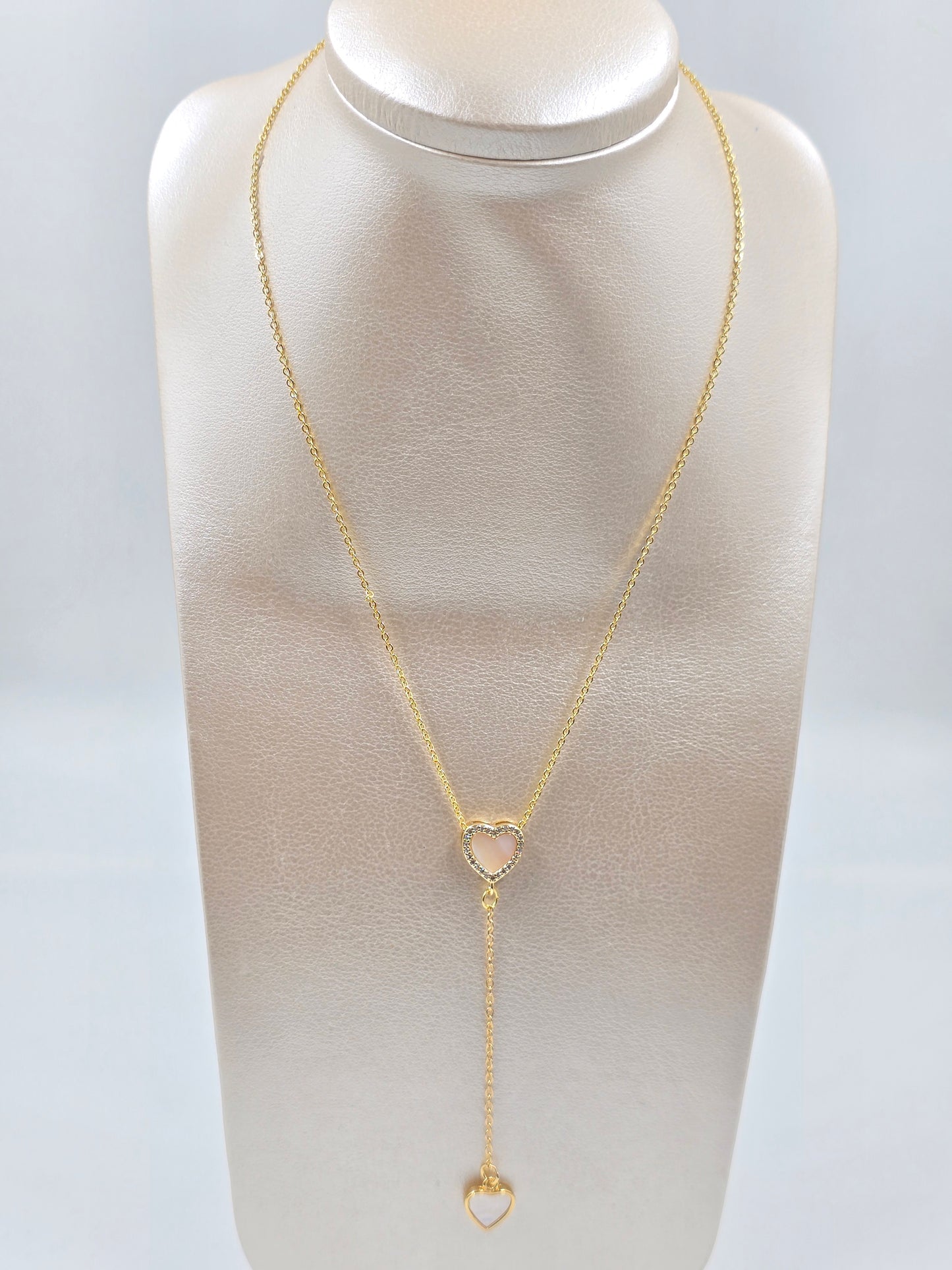 C - Gold Lariat Necklace Heart pendant