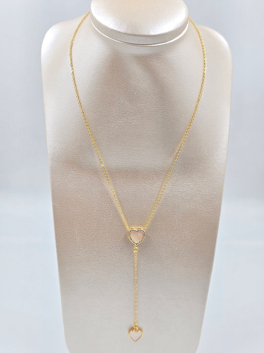 C - Gold Lariat Necklace Heart pendant
