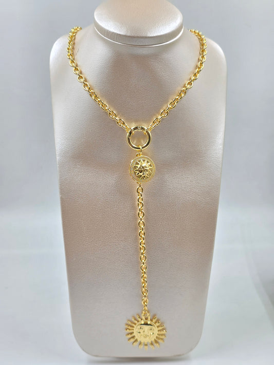 C - Gold Chain Anklet With a Sunburst Charm Necklaces