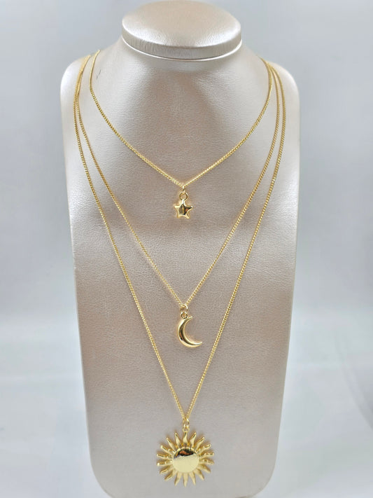 C - Layared Necklace With Sun Moon And Star Charm