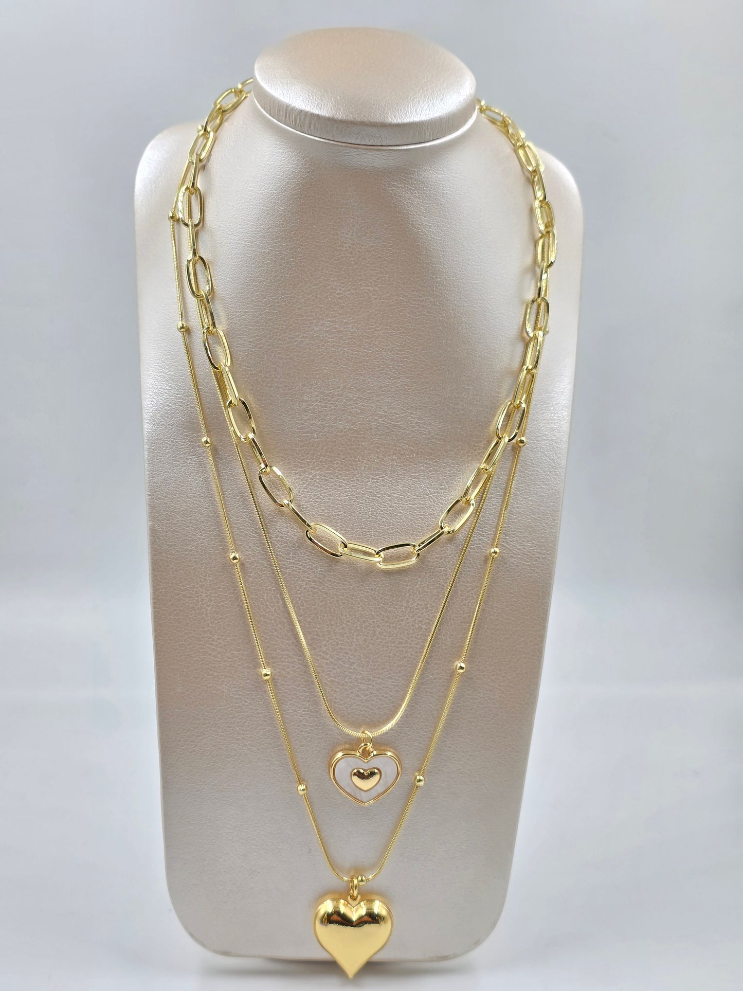 C - Gold Three Layered Necklace Heart Pendant