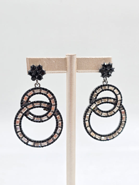 N - Black and Silver Dangle Earrings Interlocking Circle
