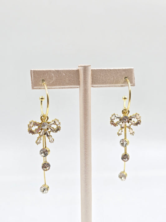 N - Gold Hoop Earrings with Dangling Bow-Shaped Crystal