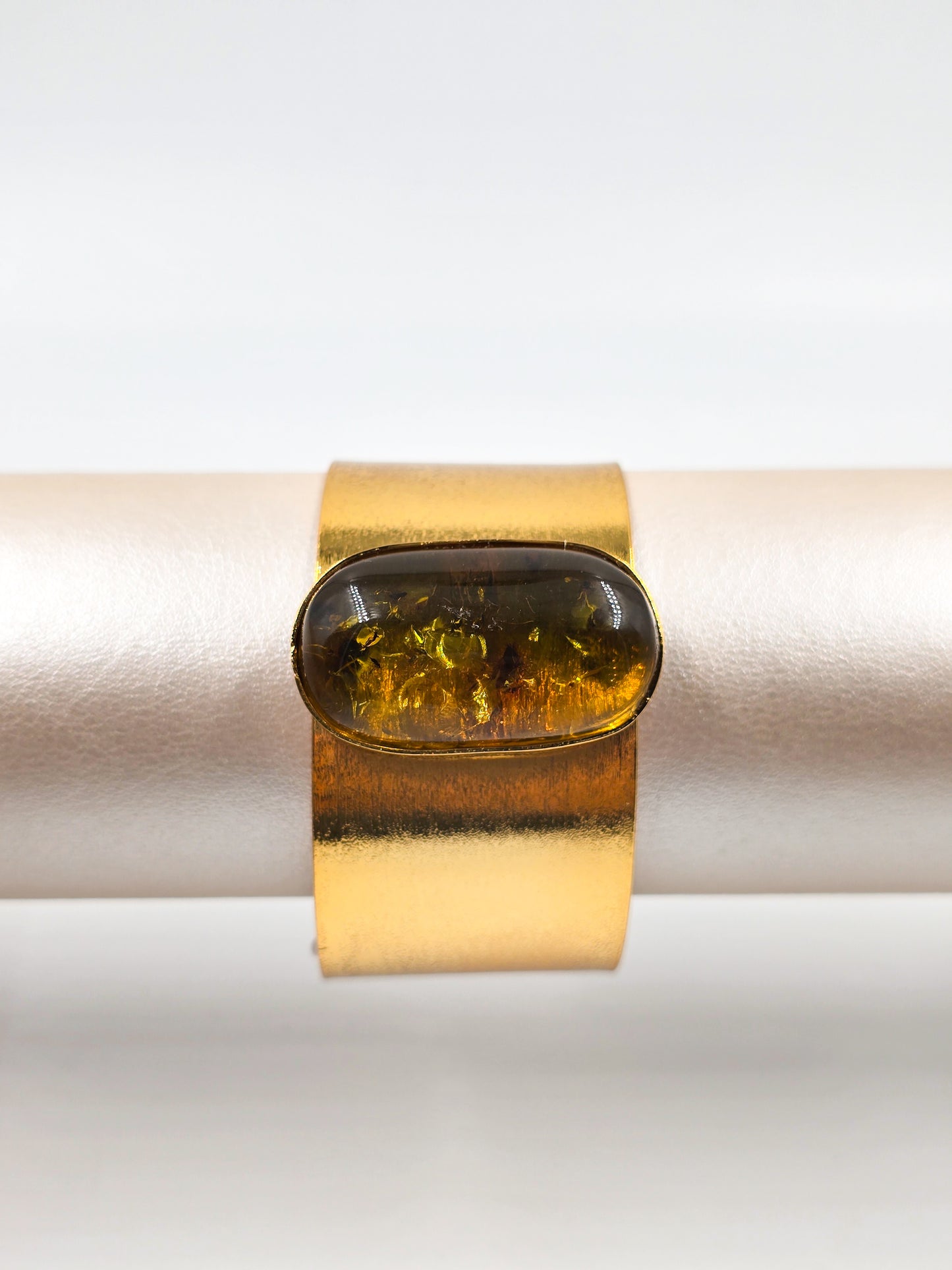 Wide Gold Cuff With Natural .... Stone Centerpiece