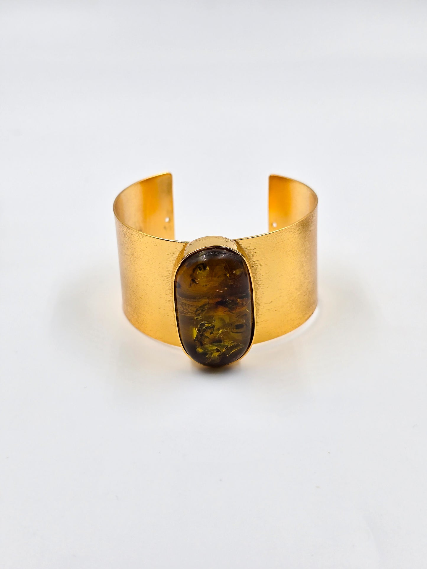 Wide Gold Cuff With Natural .... Stone Centerpiece