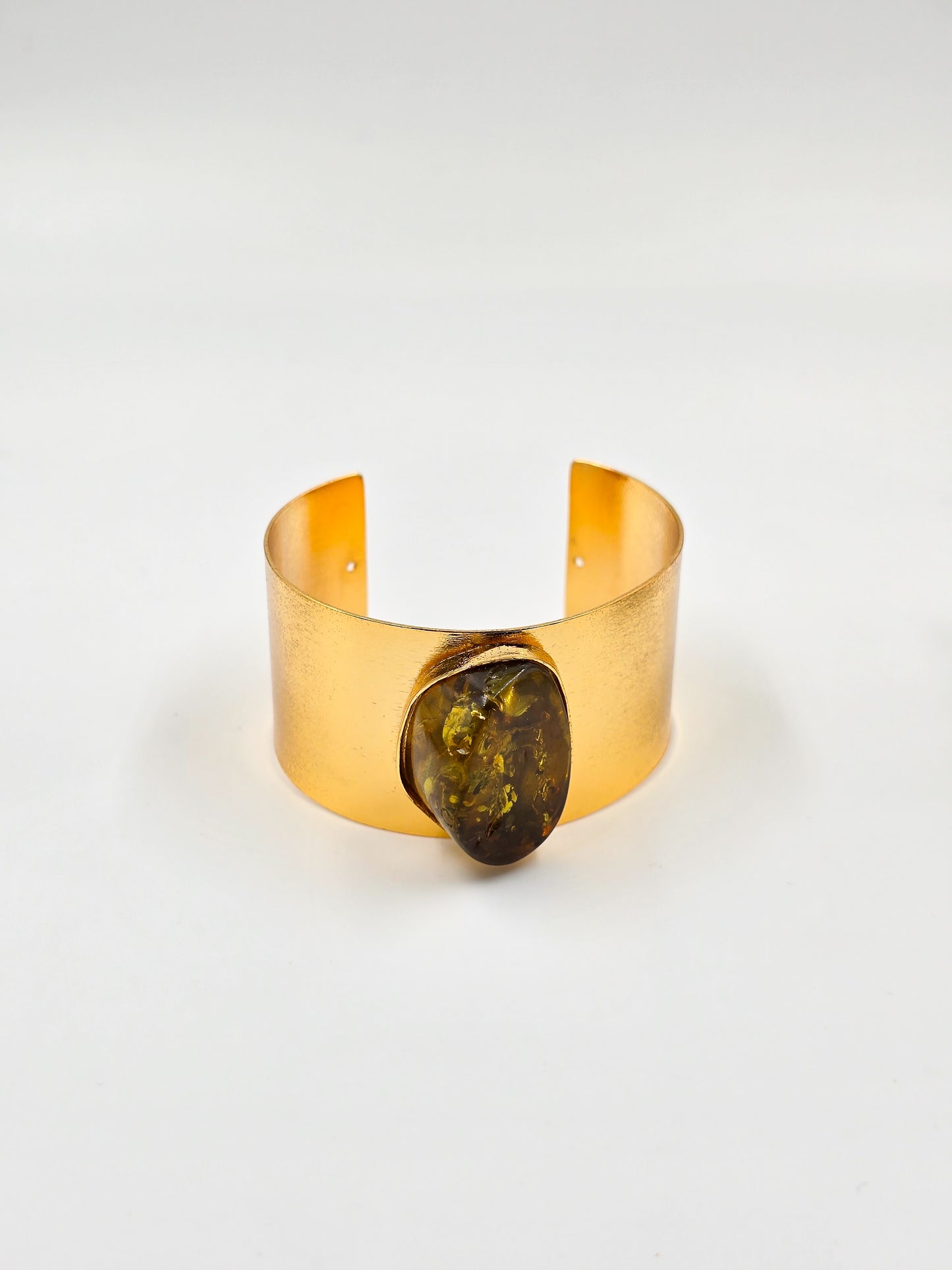 Wide Gold Cuff With Natural .... Stone Centerpiece