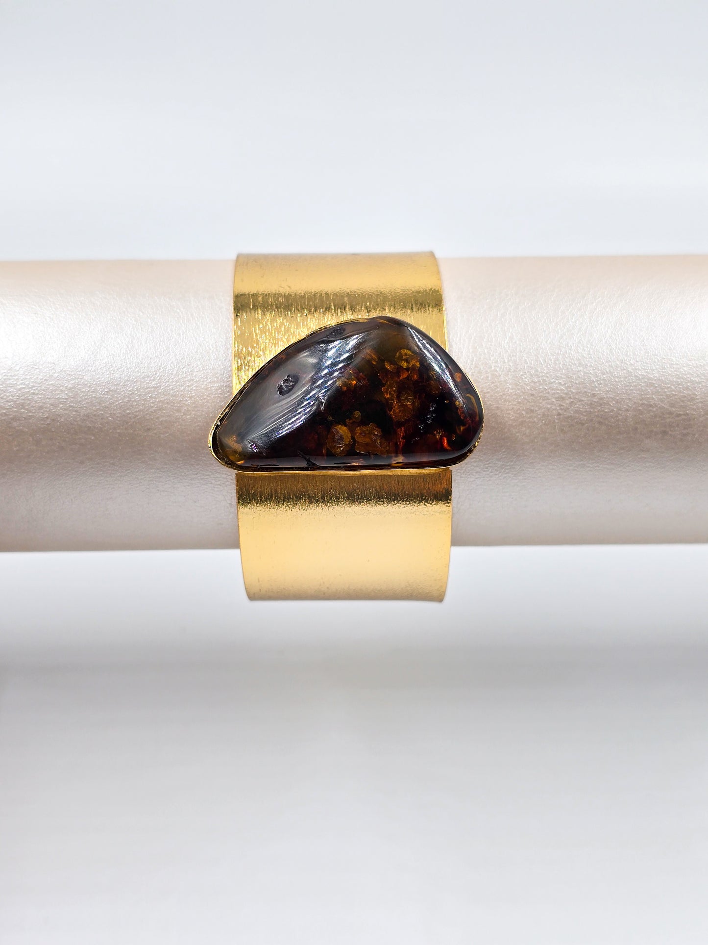 Wide Gold Cuff With Natural .... Stone Centerpiece