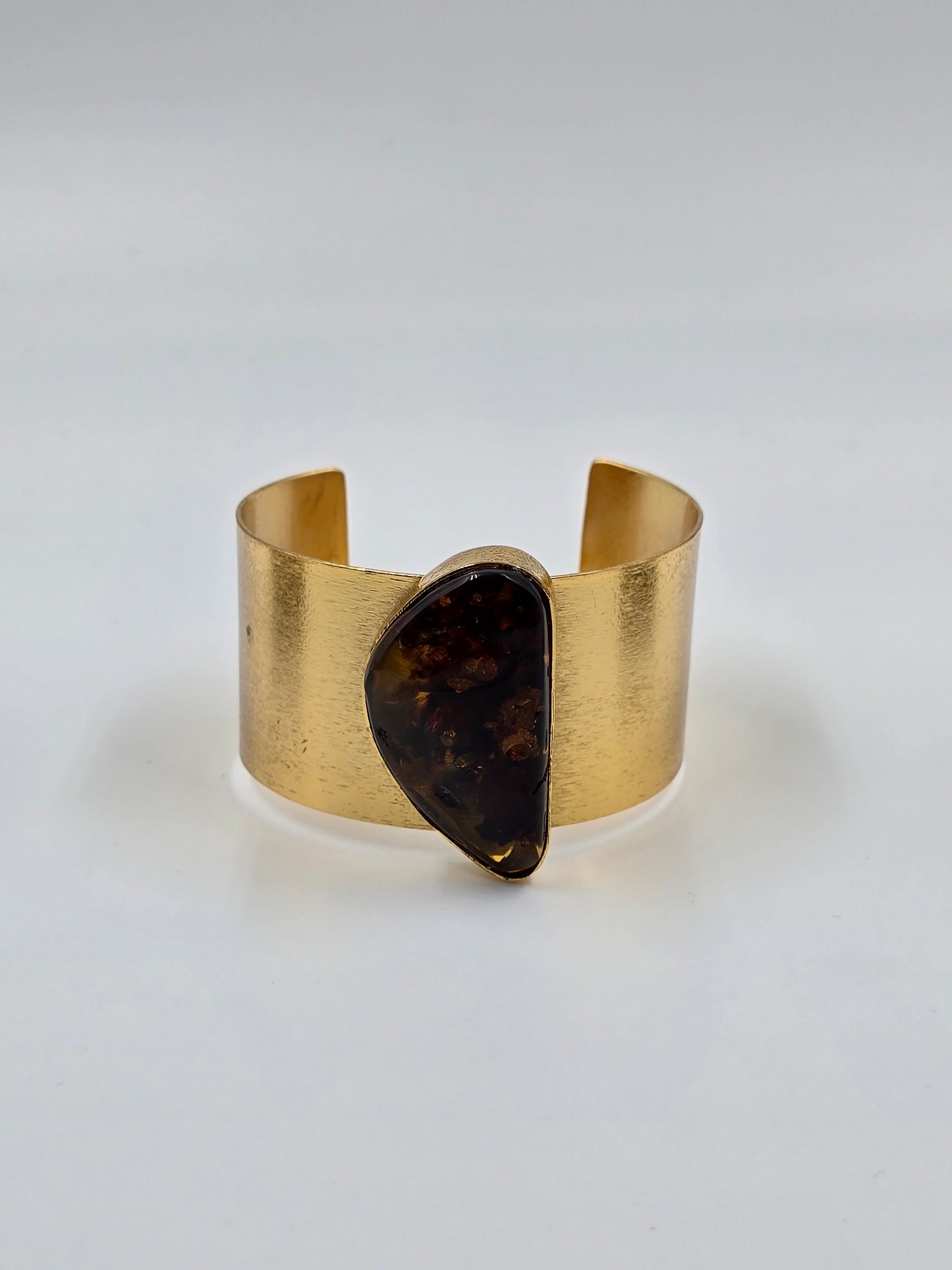 Wide Gold Cuff With Natural .... Stone Centerpiece