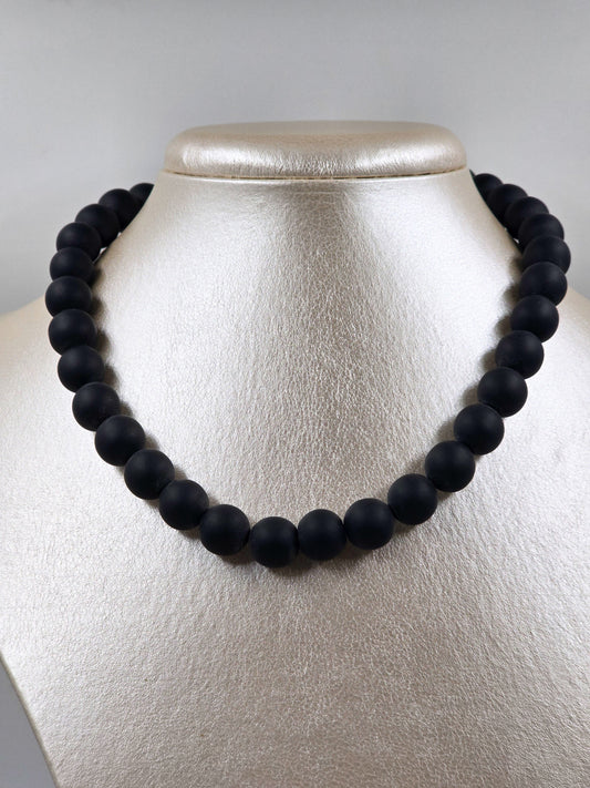 Natural Black Beaded Stone Necklace