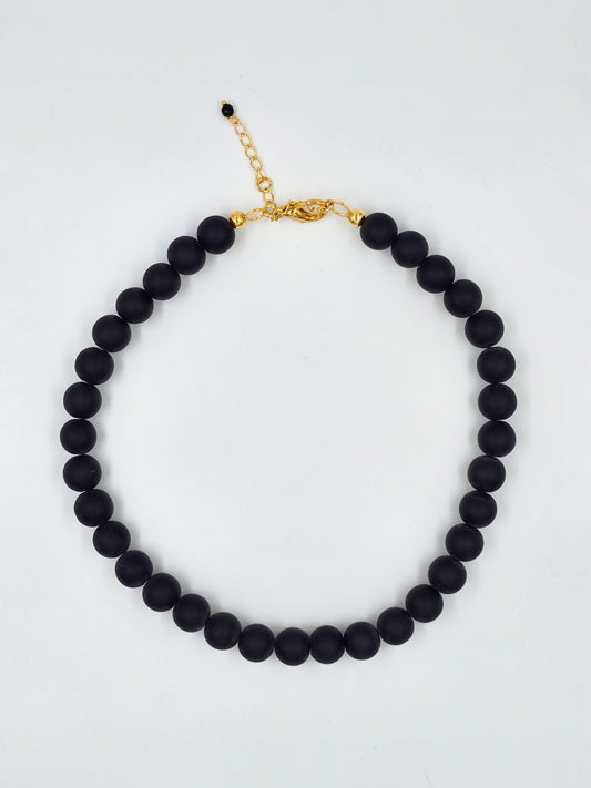 Natural Black Beaded Stone Necklace