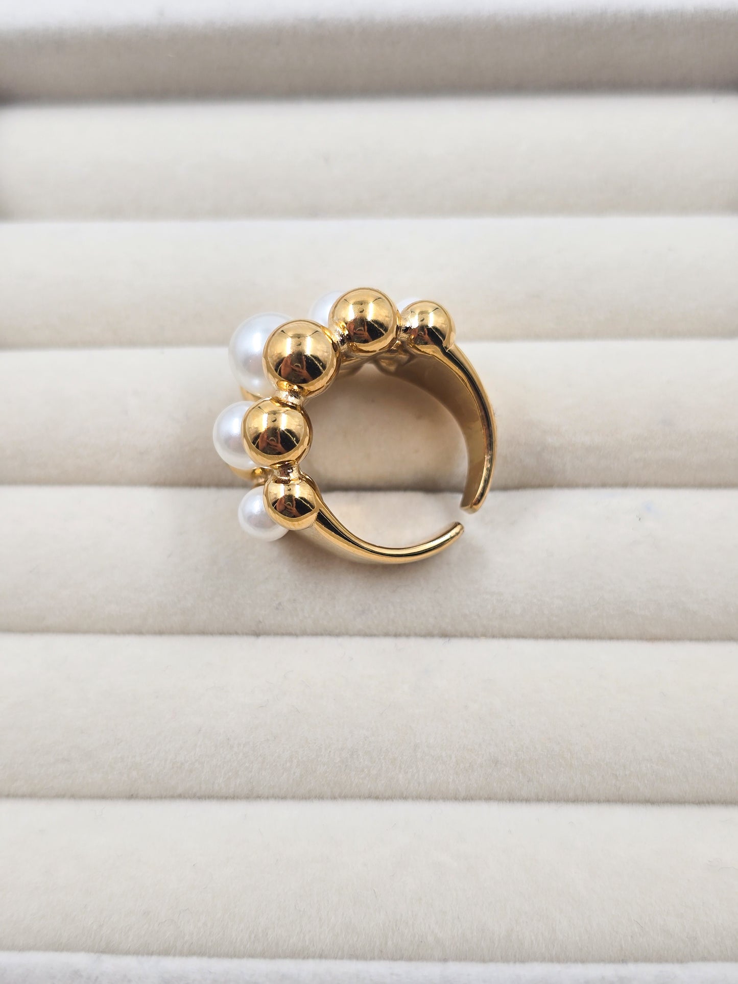 Stainless Steel Pearl Beaded Ring