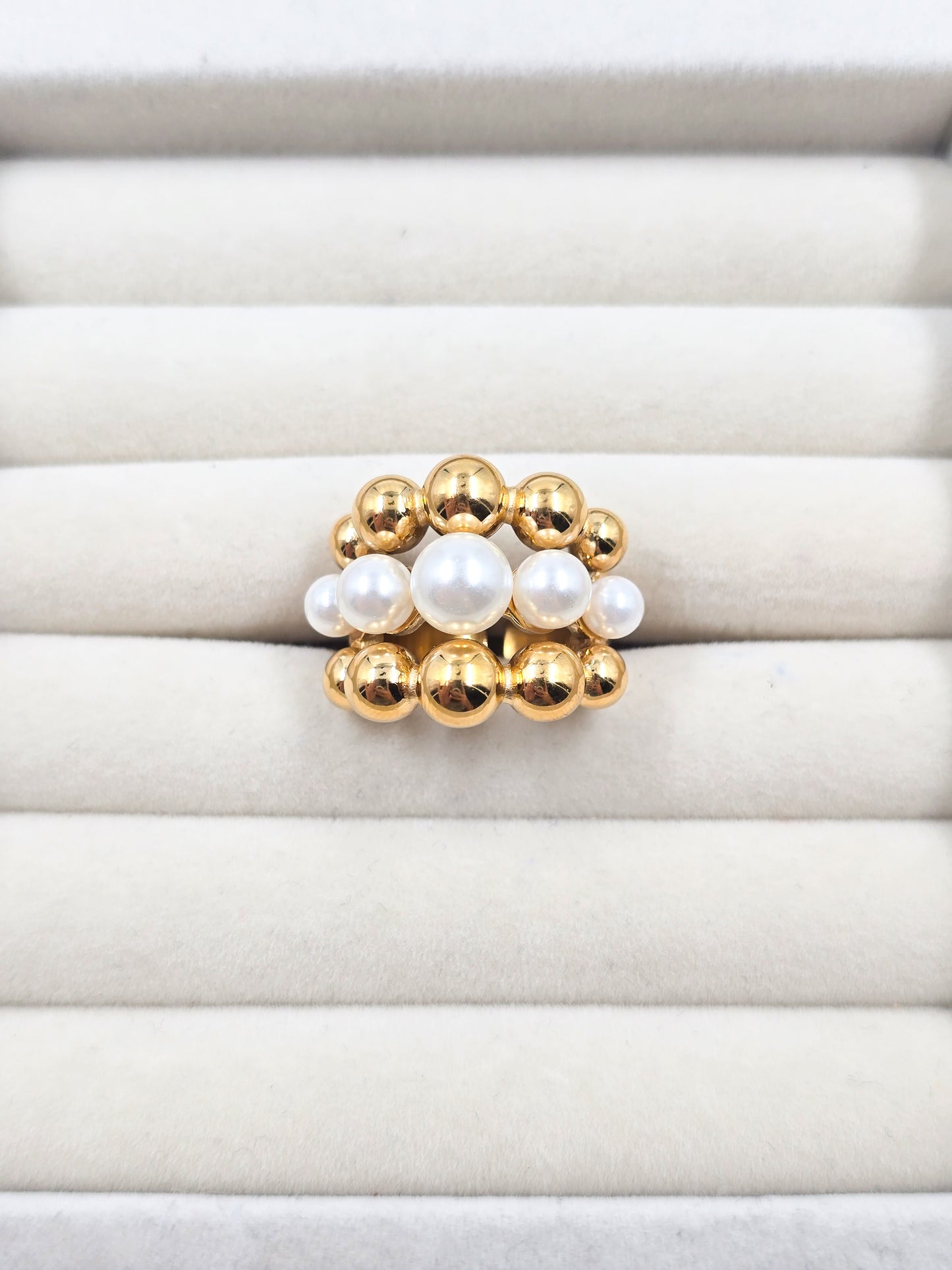 Stainless Steel Pearl Beaded Ring