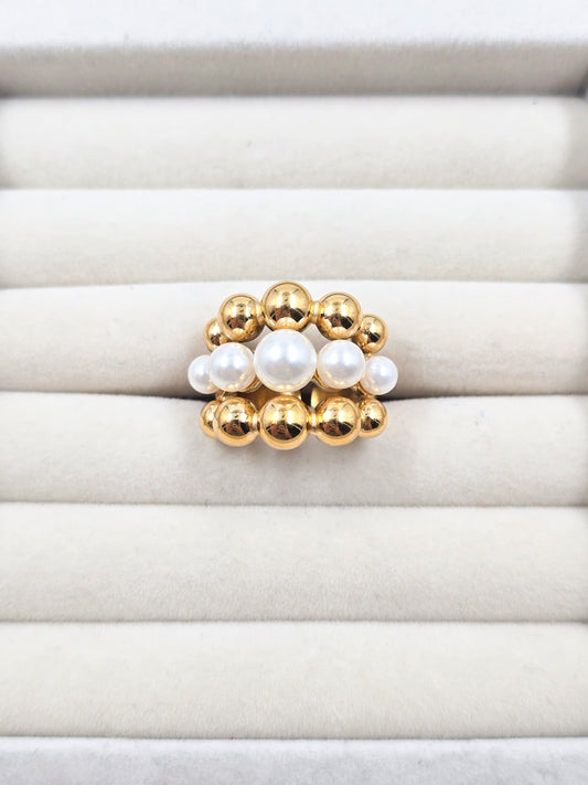Stainless Steel Pearl Beaded Ring