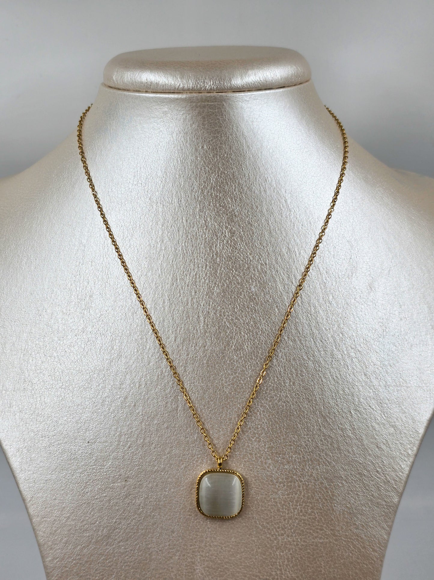 Stainless Steel Square Stone Necklace and Earrings Set