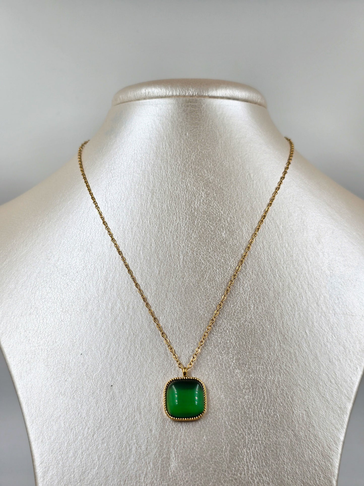 Stainless Steel Square Stone Necklace and Earrings Set