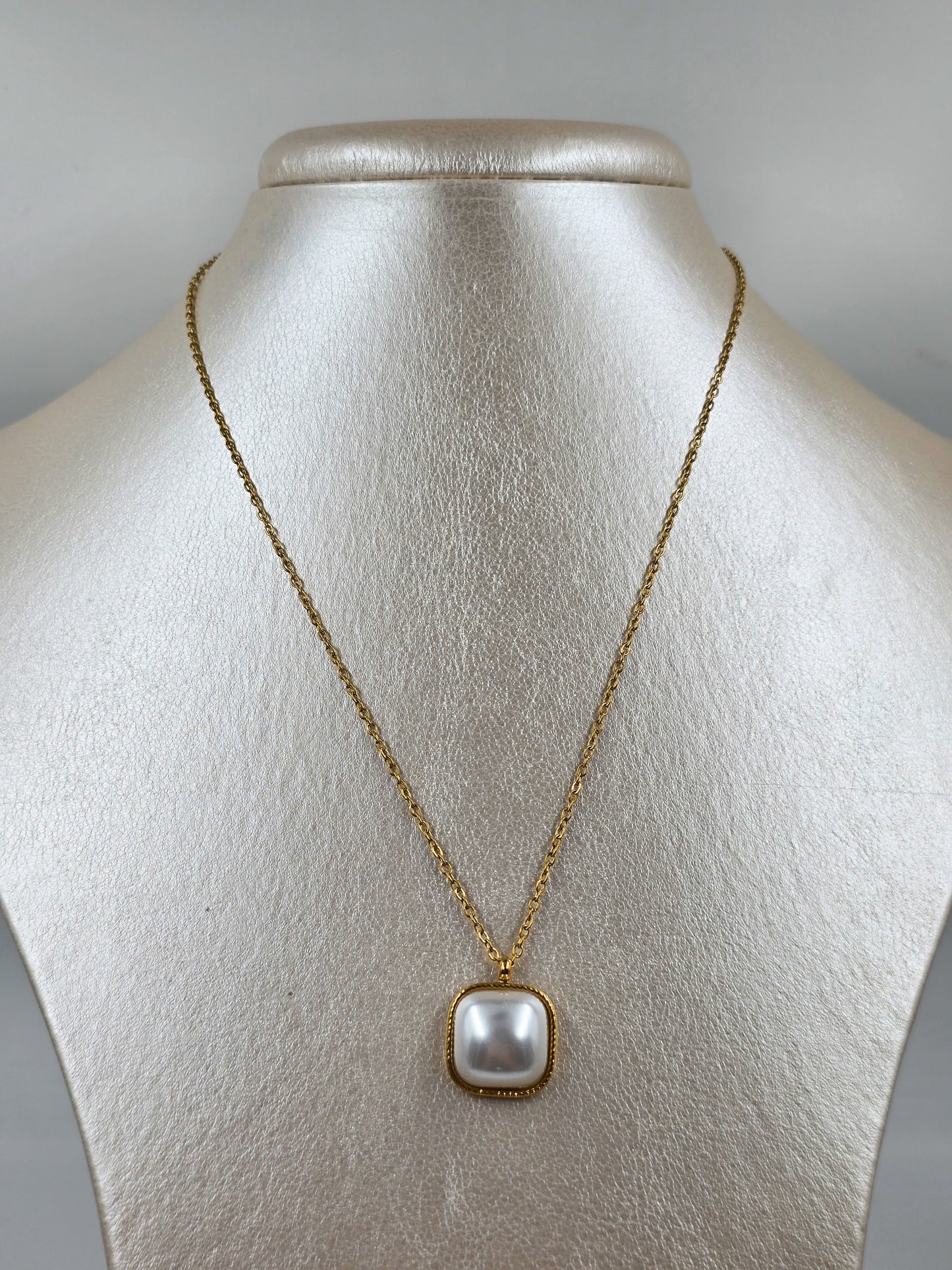 Stainless Steel Square Stone Necklace and Earrings Set