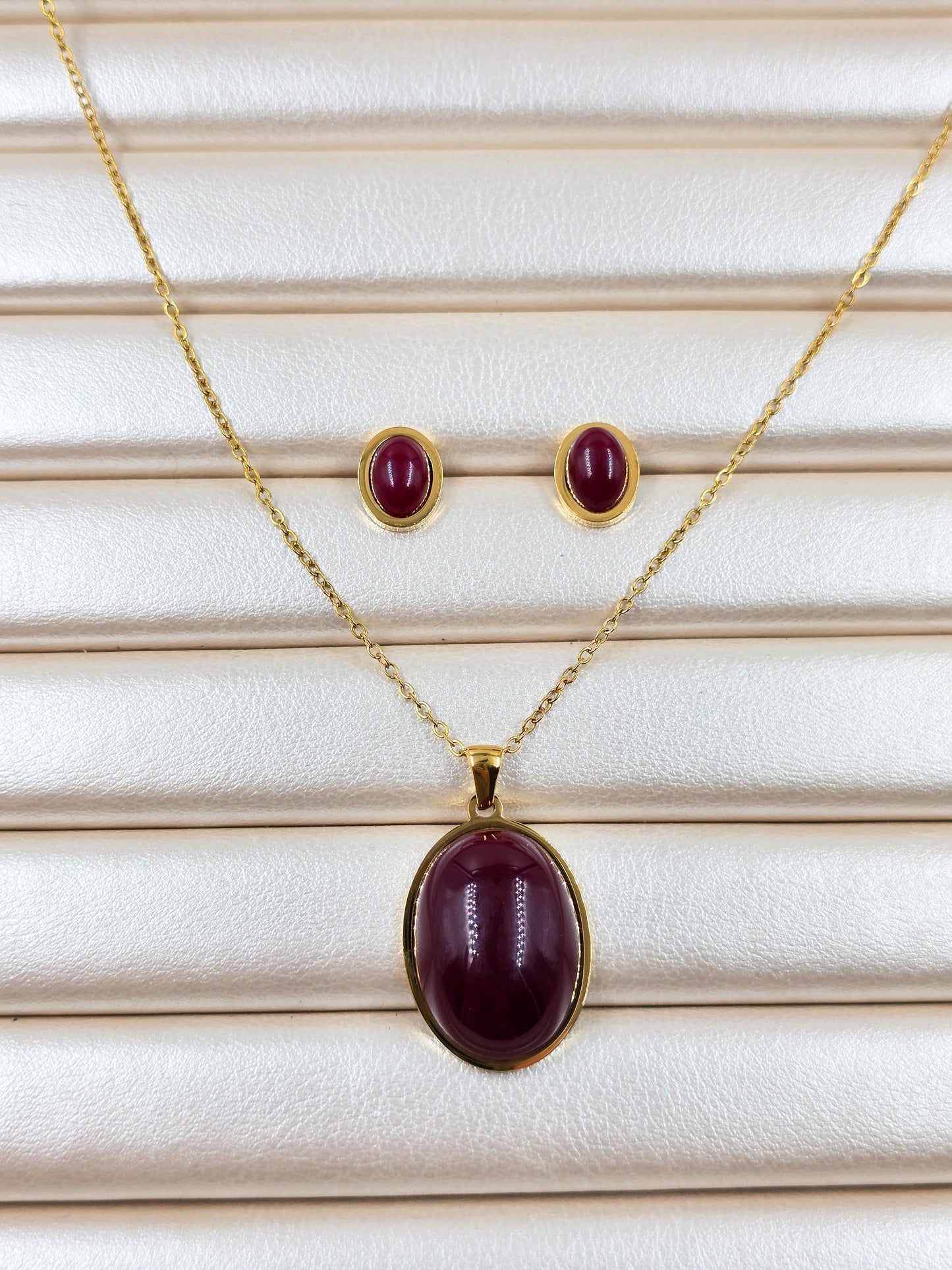 Stainless Steel Pendant Necklace and Stud Earring Set